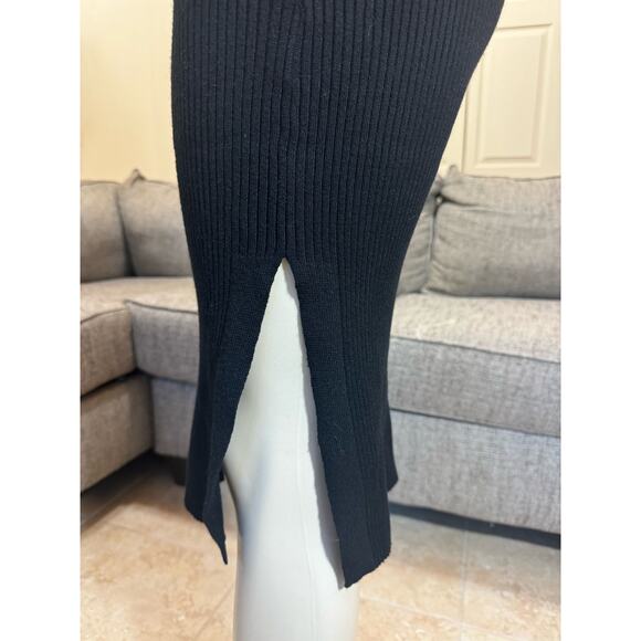 Black Ribbed Sweater Dress Stretch Midi Sleeveless VNeck MAGASCHONI Size L NWT - Picture 5 of 5